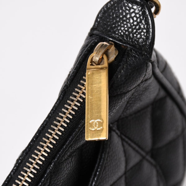 極美品 CHANEL シャネル チェーンショルダーバッグ マトラッセ キャビアスキン ココマーク ブラック ショルダーポーチ 7番台 A22476 中古 4a003712