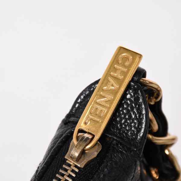 極美品 CHANEL シャネル チェーンショルダーバッグ マトラッセ キャビアスキン ココマーク ブラック ショルダーポーチ 7番台 A22476 中古 4a003712