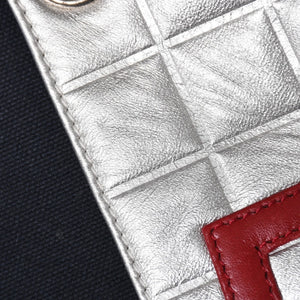 CHANEL シャネル No.5 ココマーク チェーントートバッグ A18644 ラムスキン キャンバス アルミ調 ナンバリング シルバー金具 編み込みチェーン 良品 中古 4a003678