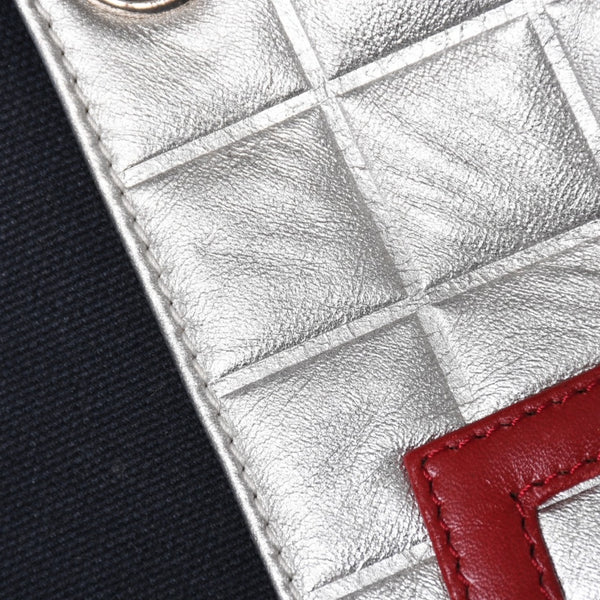 CHANEL シャネル No.5 ココマーク チェーントートバッグ A18644 ラムスキン キャンバス アルミ調 ナンバリング シルバー金具 編み込みチェーン 良品 中古 4a003678