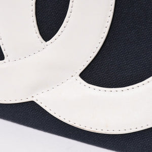 CHANEL シャネル No.5 ココマーク チェーントートバッグ A18644 ラムスキン キャンバス アルミ調 ナンバリング シルバー金具 編み込みチェーン 良品 中古 4a003678
