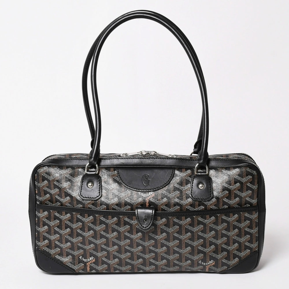 極美品 GOYARD ゴヤール サンマルタン 新型 ハンドバッグ ショルダーバッグ PVC レザー ブラック シルバー金具 中古 4a003680