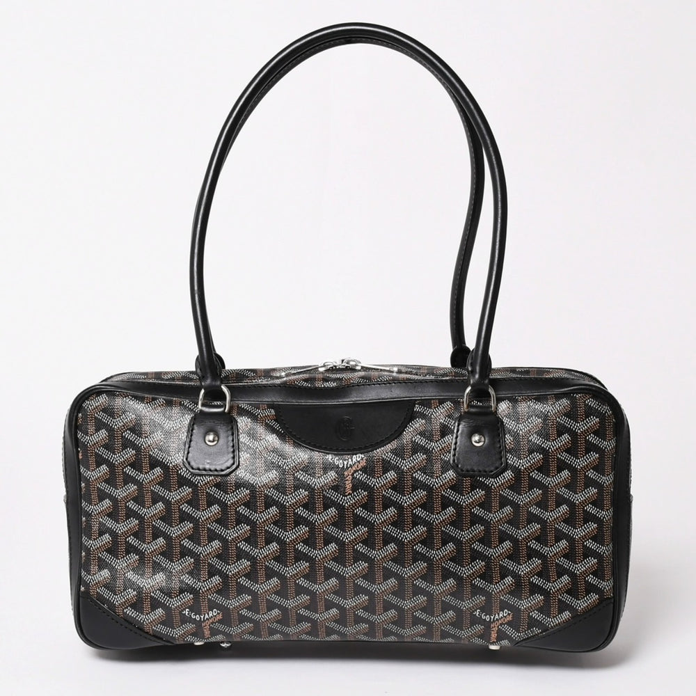 極美品 GOYARD ゴヤール サンマルタン 新型 ハンドバッグ ショルダーバッグ PVC レザー ブラック シルバー金具 中古 4a003680