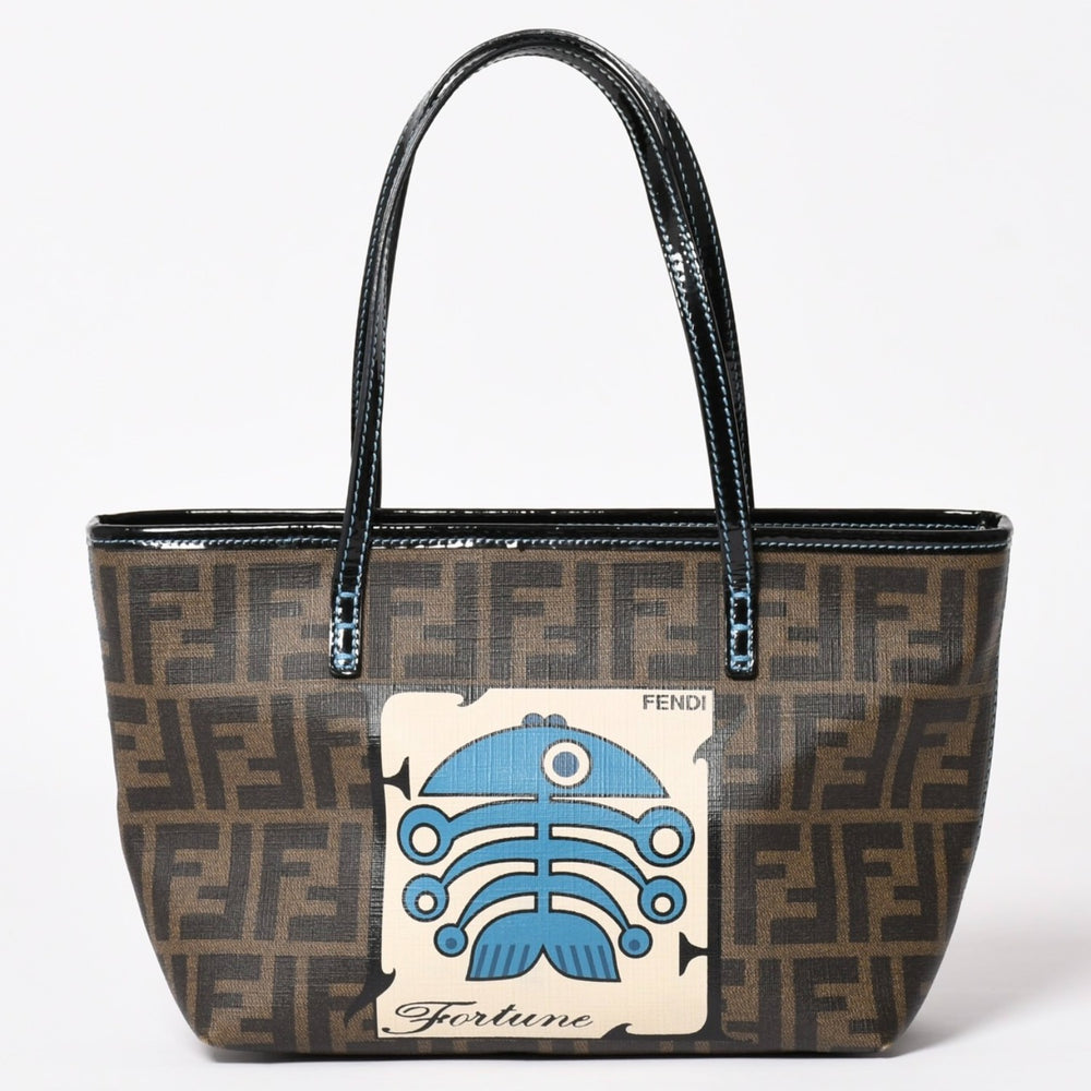 極美品 FENDI フェンディ ハンドバッグ 8BH223 CR2 ズッカ柄 ブラウン キャンバス エナメル ブラウン ゴールド金具 中古 4a003677