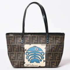 極美品 FENDI フェンディ ハンドバッグ 8BH223 CR2 ズッカ柄 ブラウン キャンバス エナメル ブラウン ゴールド金具 中古 4a003677