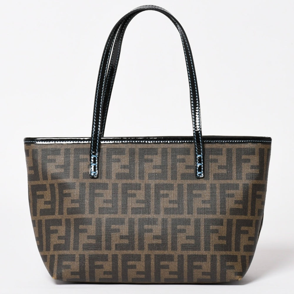 極美品 FENDI フェンディ ハンドバッグ 8BH223 CR2 ズッカ柄 ブラウン キャンバス エナメル ブラウン ゴールド金具 中古 4a003677