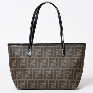 極美品 FENDI フェンディ ハンドバッグ 8BH223 CR2 ズッカ柄 ブラウン キャンバス エナメル ブラウン ゴールド金具 中古 4a003677