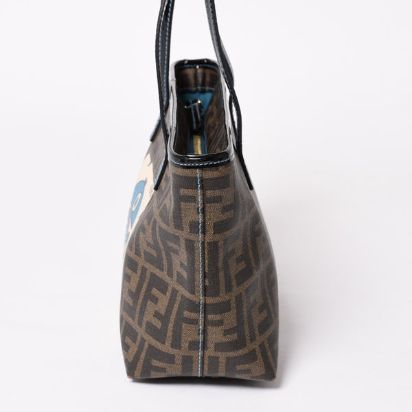 極美品 FENDI フェンディ ハンドバッグ 8BH223 CR2 ズッカ柄 ブラウン キャンバス エナメル ブラウン ゴールド金具 中古 4a003677