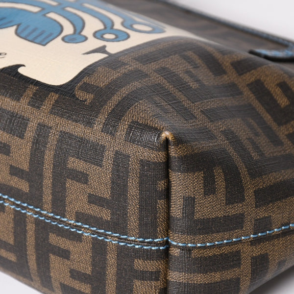 極美品 FENDI フェンディ ハンドバッグ 8BH223 CR2 ズッカ柄 ブラウン キャンバス エナメル ブラウン ゴールド金具 中古 4a003677
