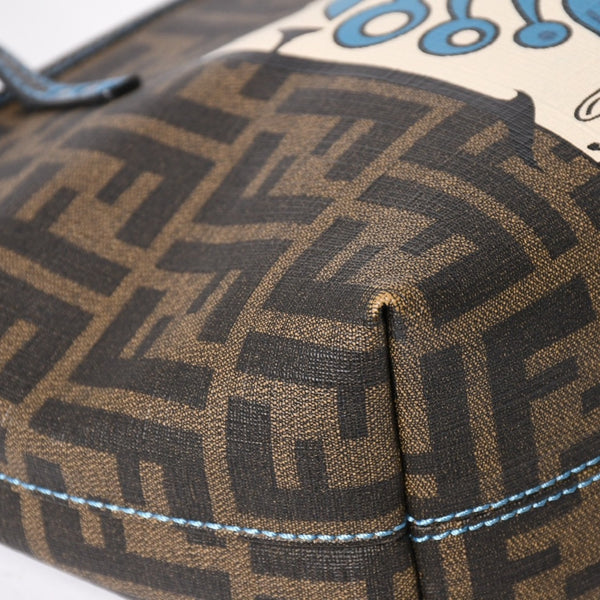 極美品 FENDI フェンディ ハンドバッグ 8BH223 CR2 ズッカ柄 ブラウン キャンバス エナメル ブラウン ゴールド金具 中古 4a003677