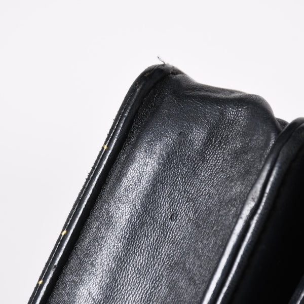CHANEL シャネル カメリア ウォレット チェーンバッグ エンボス加工 21番台 ラムスキン ブラック ゴールド 美品 中古 4a003710