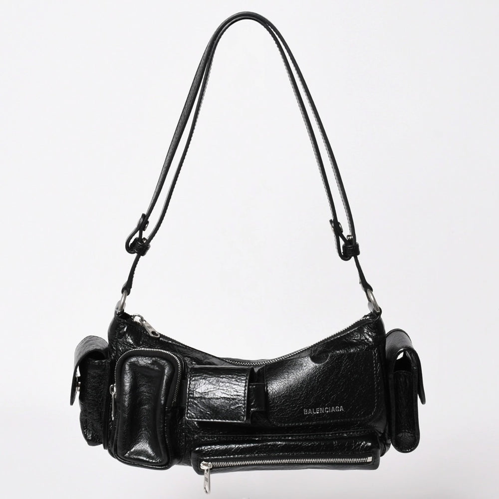 極美品 BALENCIAGA バレンシアガ スーパービジー レザー Shoulder Bag ショルダーバッグ ブラック 802227 中古 4a003690