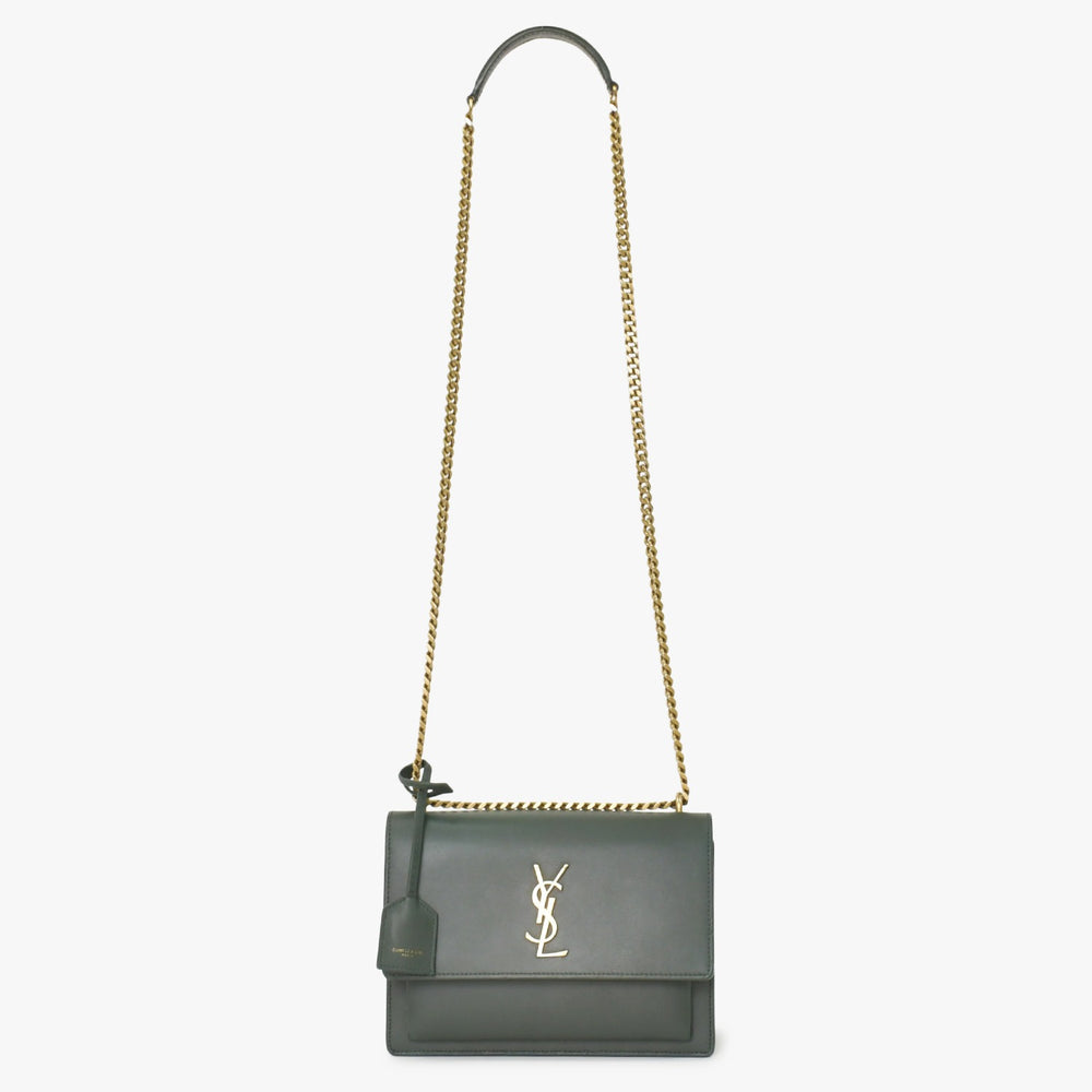Very Good SAINT LAURENT Saint Laurent Shoulder Bag MAL440906 Khaki Calfskin Gold Hardware Used 4a003482