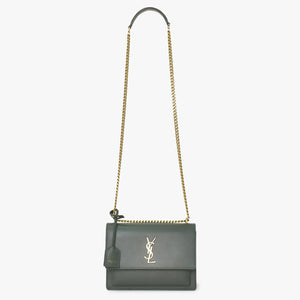極美品 SAINT LAURENT サンローラン ショルダーバッグ MAL440906 カーキ カーフスキン ゴールド金具 中古 4a003482