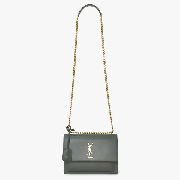 極美品 SAINT LAURENT サンローラン ショルダーバッグ MAL440906 カーキ カーフスキン ゴールド金具 中古 4a003482