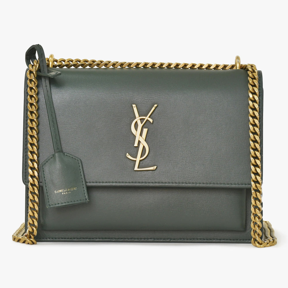 Very Good SAINT LAURENT Saint Laurent Shoulder Bag MAL440906 Khaki Calfskin Gold Hardware Used 4a003482