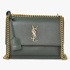 極美品 SAINT LAURENT サンローラン ショルダーバッグ MAL440906 カーキ カーフスキン ゴールド金具 中古 4a003482