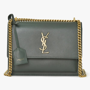 極美品 SAINT LAURENT サンローラン ショルダーバッグ MAL440906 カーキ カーフスキン ゴールド金具 中古 4a003482
