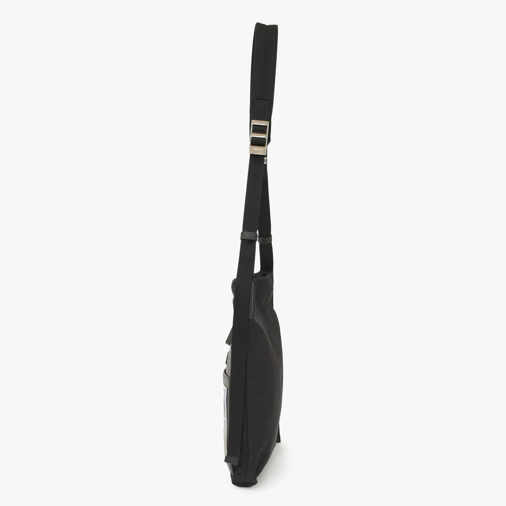 極美品 PRADA プラダ ショルダーバッグ トライアングルロゴ 19ss ブラック シルバー金具 ナイロン レザー 中古 4a003696