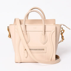CELINE セリーヌ ハンドバッグ ショルダーバッグ ラゲージ ナノショッパー U-CU-0189 ベージュ ゴールド金具 美品 中古 4a003698
