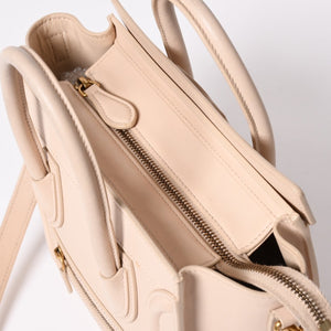 CELINE セリーヌ ハンドバッグ ショルダーバッグ ラゲージ ナノショッパー U-CU-0189 ベージュ ゴールド金具 美品 中古 4a003698
