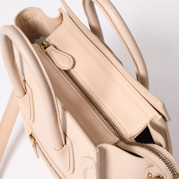CELINE セリーヌ ハンドバッグ ショルダーバッグ ラゲージ ナノショッパー U-CU-0189 ベージュ ゴールド金具 美品 中古 4a003698