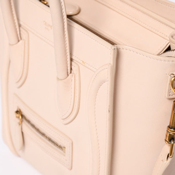 CELINE セリーヌ ハンドバッグ ショルダーバッグ ラゲージ ナノショッパー U-CU-0189 ベージュ ゴールド金具 美品 中古 4a003698