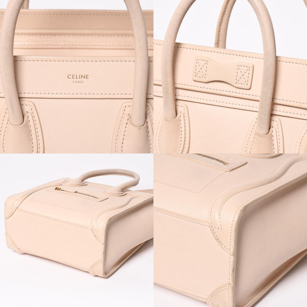 CELINE セリーヌ ハンドバッグ ショルダーバッグ ラゲージ ナノショッパー U-CU-0189 ベージュ ゴールド金具 美品 中古 4a003698