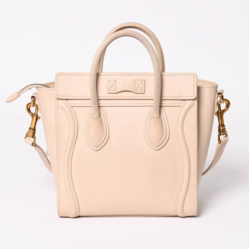 CELINE セリーヌ ハンドバッグ ショルダーバッグ ラゲージ ナノショッパー U-CU-0189 ベージュ ゴールド金具 美品 中古 4a003698