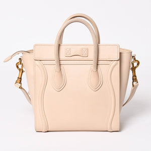 CELINE セリーヌ ハンドバッグ ショルダーバッグ ラゲージ ナノショッパー U-CU-0189 ベージュ ゴールド金具 美品 中古 4a003698