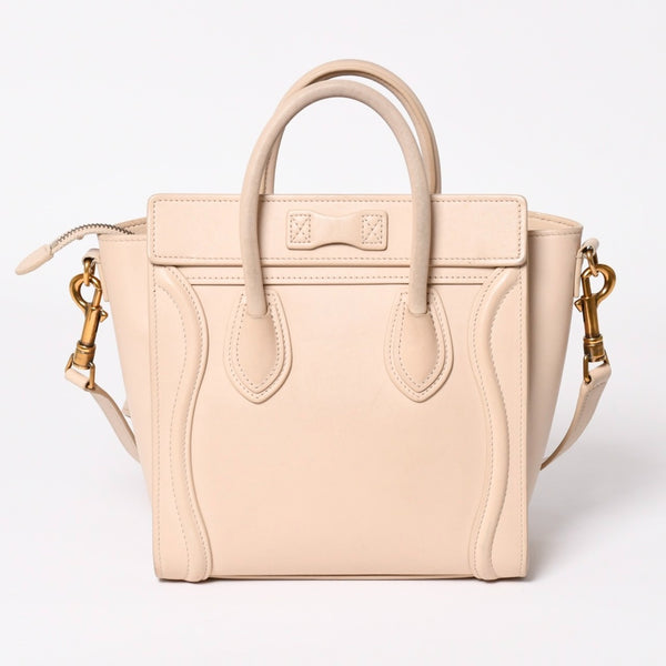 CELINE セリーヌ ハンドバッグ ショルダーバッグ ラゲージ ナノショッパー U-CU-0189 ベージュ ゴールド金具 美品 中古 4a003698