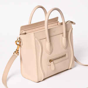 CELINE セリーヌ ハンドバッグ ショルダーバッグ ラゲージ ナノショッパー U-CU-0189 ベージュ ゴールド金具 美品 中古 4a003698