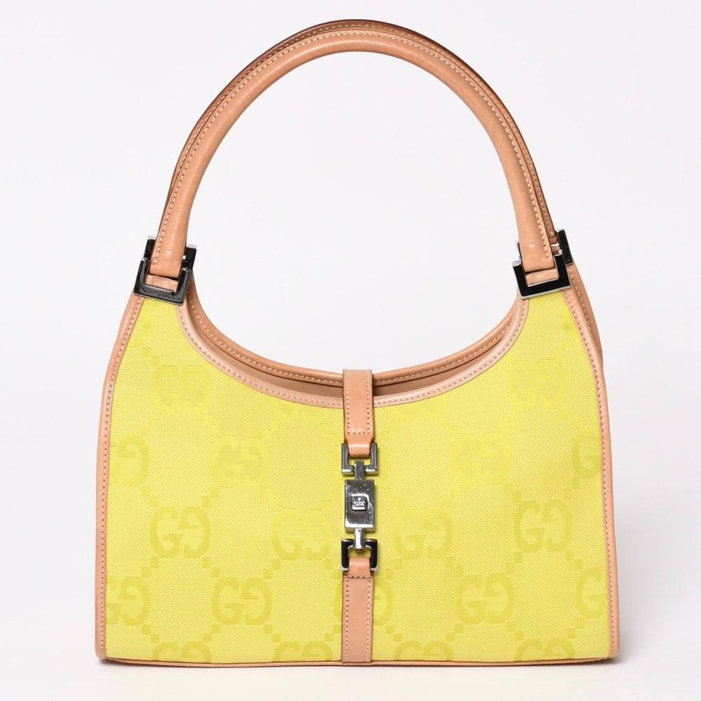 GUCCI グッチ ジャンボGG ジャッキー ホーボーバッグ GGキャンバス ハンドバッグ ライム ベージュ 三日月型 002 1068 美品 中古 4a003448