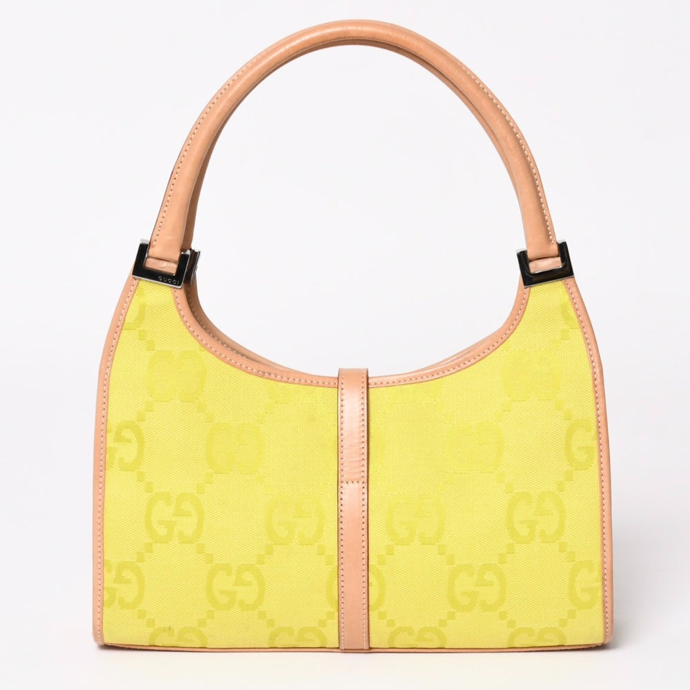 GUCCI グッチ ジャンボGG ジャッキー ホーボーバッグ GGキャンバス ハンドバッグ ライム ベージュ 三日月型 002 1068 美品 中古 4a003448