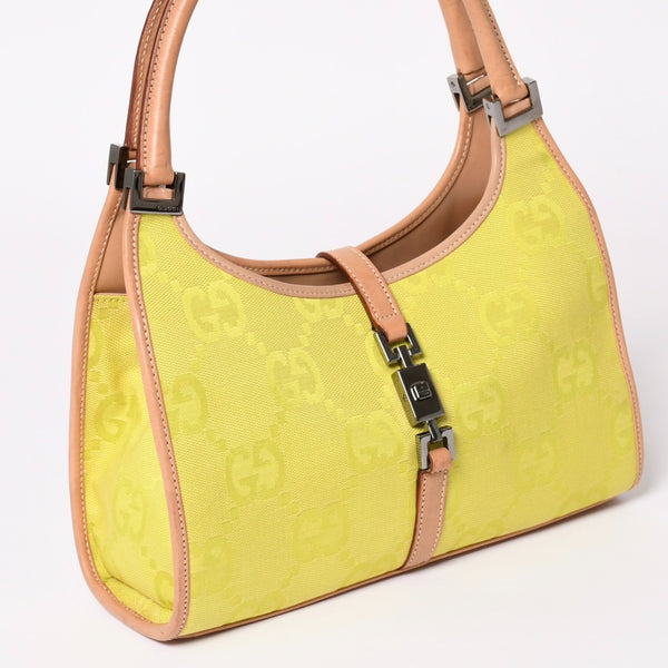 GUCCI グッチ ジャンボGG ジャッキー ホーボーバッグ GGキャンバス ハンドバッグ ライム ベージュ 三日月型 002 1068 美品 中古 4a003448