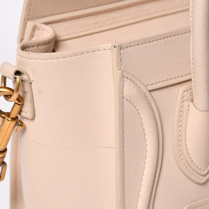 CELINE セリーヌ ハンドバッグ ショルダーバッグ ラゲージ ナノショッパー U-CU-0189 ベージュ ゴールド金具 美品 中古 4a003698