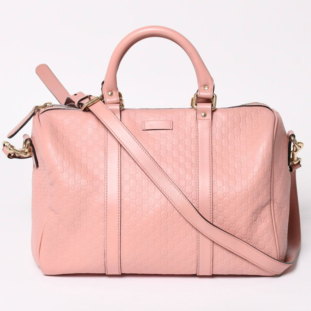 極美品 GUCCI グッチ ショルダーバッグ ミニボストン 2WAY マイクログッチシマ ピンク シマレザー 449646 中古 4a003451