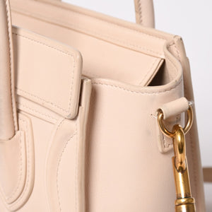 CELINE セリーヌ ハンドバッグ ショルダーバッグ ラゲージ ナノショッパー U-CU-0189 ベージュ ゴールド金具 美品 中古 4a003698