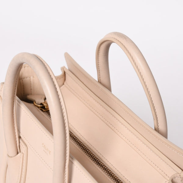 CELINE セリーヌ ハンドバッグ ショルダーバッグ ラゲージ ナノショッパー U-CU-0189 ベージュ ゴールド金具 美品 中古 4a003698