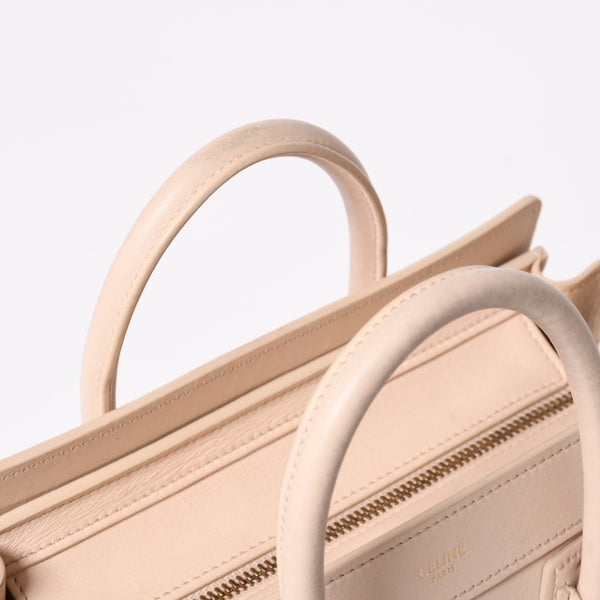 CELINE セリーヌ ハンドバッグ ショルダーバッグ ラゲージ ナノショッパー U-CU-0189 ベージュ ゴールド金具 美品 中古 4a003698