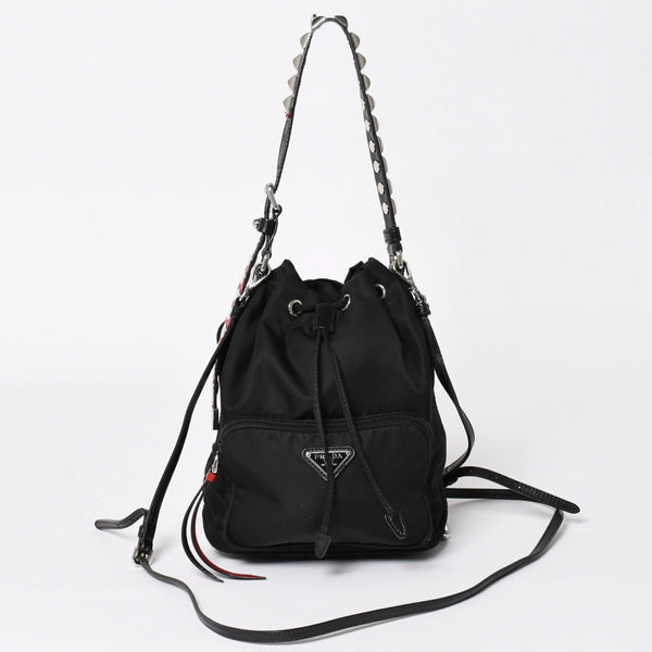 Very Good Condition PRADA 2WAY Bag Hand Bag Shoulder Bag Duet Bucket Bag Used 4a003700