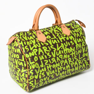 LOUIS VUITTON Speedy 30 Handbag Monogram Graffiti M93706 Green Good Condition Used 4a003581