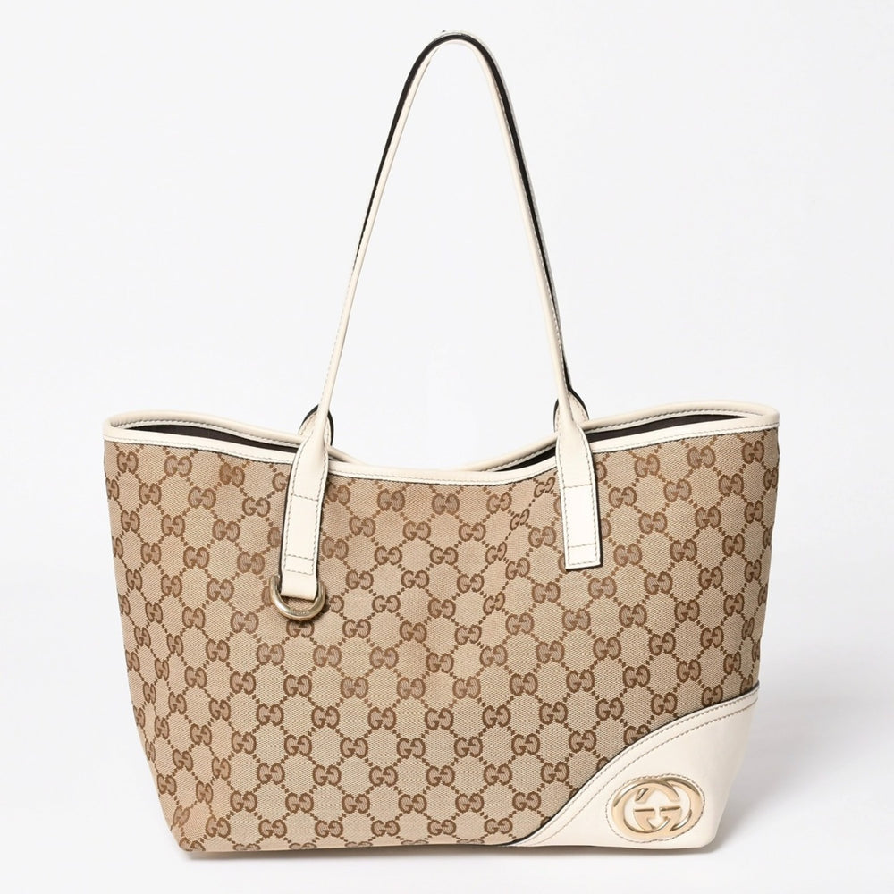極美品 GUCCI グッチ トートバッグ ハンドバッグ GGキャンバス レザー ベージュ ブラウン 169946 ゴールド金具 中古 4a003703