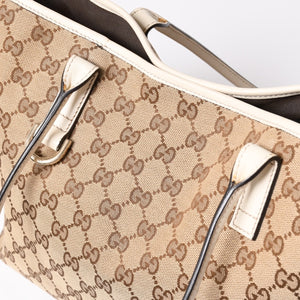 極美品 GUCCI グッチ トートバッグ ハンドバッグ GGキャンバス レザー ベージュ ブラウン 169946 ゴールド金具 中古 4a003703