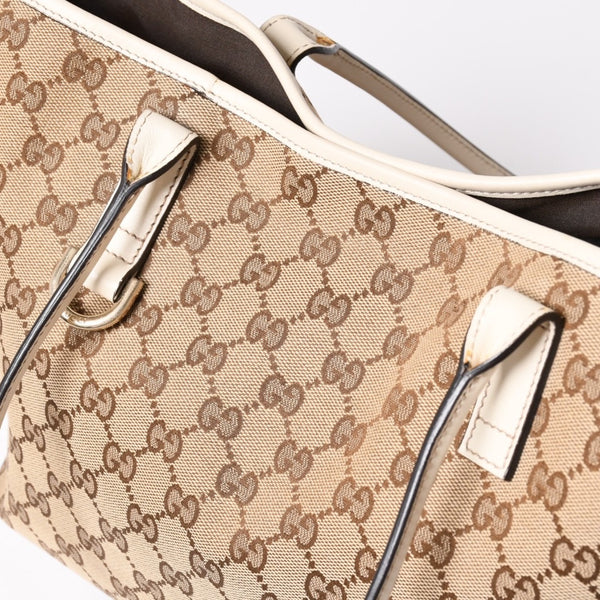 極美品 GUCCI グッチ トートバッグ ハンドバッグ GGキャンバス レザー ベージュ ブラウン 169946 ゴールド金具 中古 4a003703