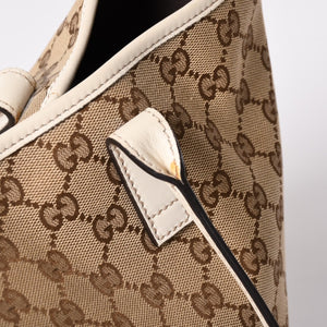 極美品 GUCCI グッチ トートバッグ ハンドバッグ GGキャンバス レザー ベージュ ブラウン 169946 ゴールド金具 中古 4a003703