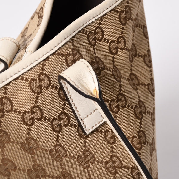 極美品 GUCCI グッチ トートバッグ ハンドバッグ GGキャンバス レザー ベージュ ブラウン 169946 ゴールド金具 中古 4a003703