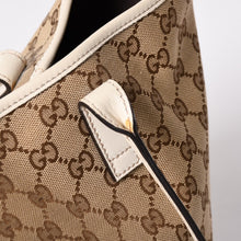 Load image into Gallery viewer, 極美品 GUCCI グッチ トートバッグ ハンドバッグ GGキャンバス レザー ベージュ ブラウン 169946 ゴールド金具 中古 4a003703