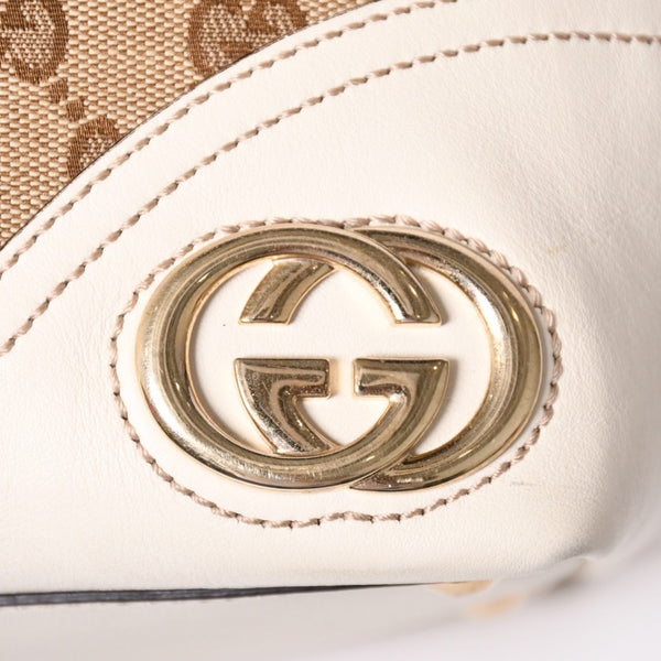 極美品 GUCCI グッチ トートバッグ ハンドバッグ GGキャンバス レザー ベージュ ブラウン 169946 ゴールド金具 中古 4a003703