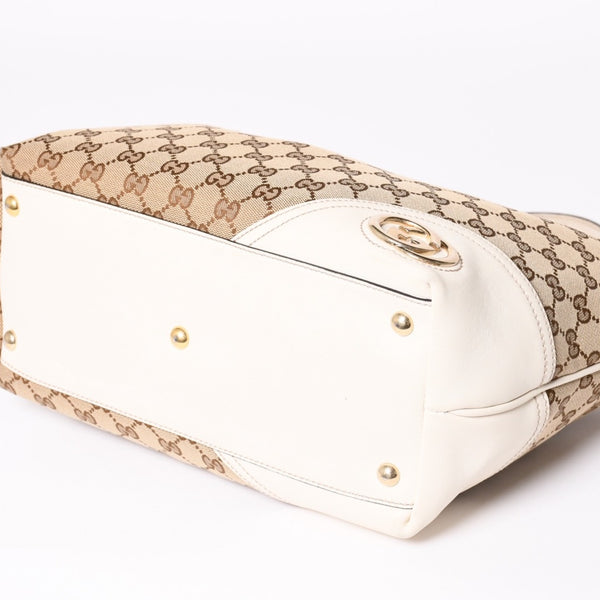 極美品 GUCCI グッチ トートバッグ ハンドバッグ GGキャンバス レザー ベージュ ブラウン 169946 ゴールド金具 中古 4a003703